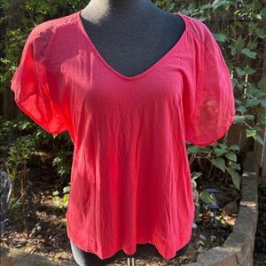 French Connection Coral Top. Size Med. Cotton Modal with Silk Sleeves